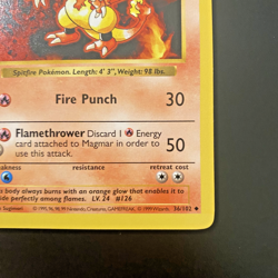 Magmar 36/102 1st Edition Shadowless Base Set NM - Pokemon Card Light Stamp - Image 4