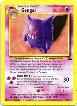 Gengar 20/62 Rare Fossil Pokemon Unlimited Heavily Played - Image 1