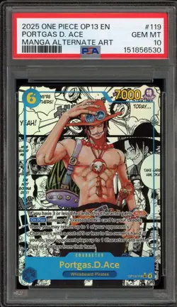 One Piece CCG Portgas.D.Ace Manga Alternate Art OP13-119 PSA 10 Gem Mint - Image 1