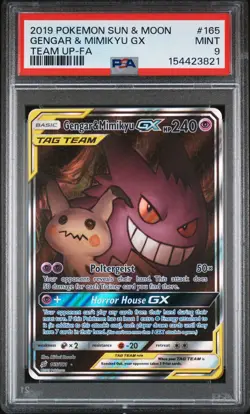 2019 Pokemon Team Up Gengar & Mimikyu GX Tag Team 165/181 PSA 9 - Image 1