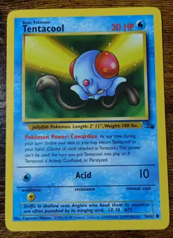 Tentacool 56/62 Printer Hickey Error Fossil Set Misprint Pokemon Card LP - Image 1