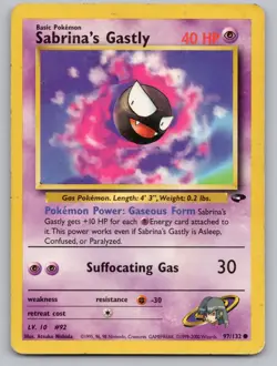 Sabrina's Gastly 97/132 Common Gym Challenge Pokemon Unlimited HP - Image 1
