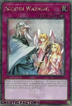 YUGIOH Quarter Century Secret Rare RA02-EN078 Solemn Warning 1st Edition NM - Image 1