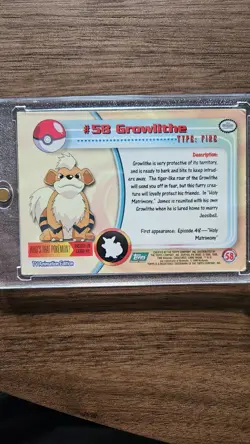 Topps 1999 Growlithe #58 Pokemon TV Animation - Image 2
