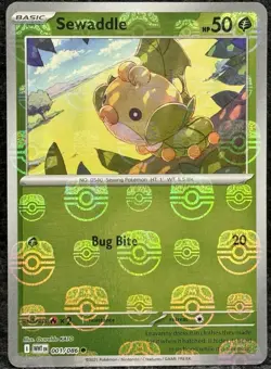 Sewaddle Master Ball Holo 001/086 White Flare Common Pokemon TCG - Image 1