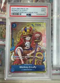 2024 One Piece P-043 Monkey D. Luffy Convention Exclusive Foil PSA 9 English - Image 1