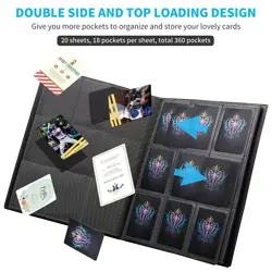 360 Card Pocket Binder with Elastic 9 Pocket Trading Cards Album Folder, Black - Image 2