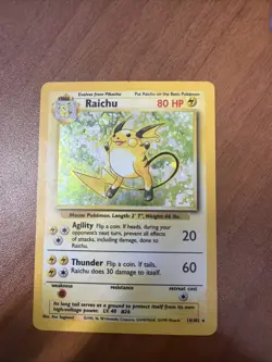 Pokemon TCG Raichu Base Set Holo Unlimited Rare Card 14/102 - Image 1