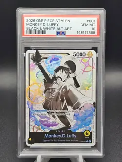 2026 One Piece ST29 Monkey D Luffy Black And White Alternate Art PSA 10 - Image 1