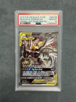 2019 POKEMON SM BLACK STAR PROMO #SM168 FULL ART/PIKACHU & ZEKROM GX PSA 10 - Image 1
