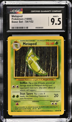 Metapod 1999 Base Set - 1st Edition 54/102 Common Pokemon Card CGC 9.5 MINT+ - Image 1