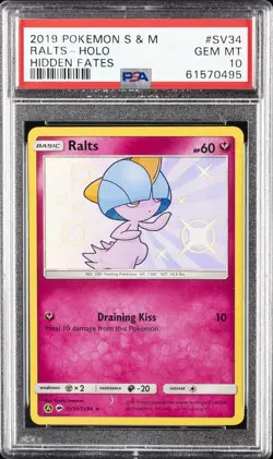 2019 POKEMON SUN & MOON HIDDEN FATES #SV34 RALTS-HOLO PSA 10 - Image 1