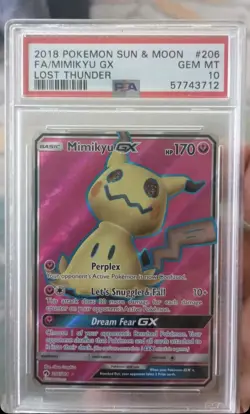 Pokemon TCG 2018 Lost Thunder Mimikyu GX Full Art Holo 206/214 PSA 10 - Image 1