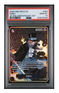 2025 ONE PIECE JAPANESE 2ND ANNIVERSARY SET #083 SABO PSA 10 - Image 1