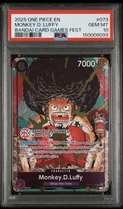 2025 ONE PIECE OP07-073 BANDAI CARD GAMES FEST 25-26 MONKEY D LUFFY PROMO PSA 10 - Image 1