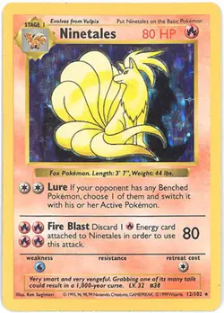 Pokemon Card - Base 12/102 - NINETALES (holo-foil) **Shadowless** - NM/Mint - Image 1