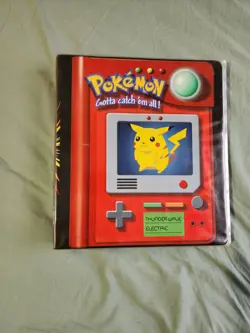 Vintage Pokemon 3 Ring Binder Pokedex Pikachu W/ cards topps mewtwo strikes back - Image 1