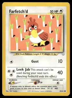 Pokemon Cards Farfetch'd 43/64 Unlimited Neo Revelation Common LP - Image 1