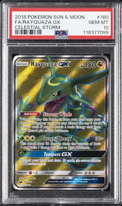 2018 POKEMON SUN & MOON CELESTIAL STORM #160 FULL ART/RAYQUAZA GX PSA 10 - Image 1
