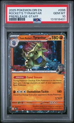 2025 POKEMON DRI EN-DESTINED RIVALS #096 TEAM ROCKET'S TYRANITAR PSA 10 - Image 1