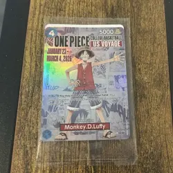 Bandai Namco One Piece CCG Monkey.D.Luffy CBB US Voyage Promo Holo 5000 Power - Image 1