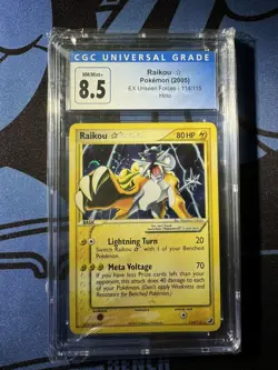 G1N 2005 POKEMON EX UNSEEN FORCES HOLO RAIKOU GOLD STAR 114 CGC 85 - Image 1