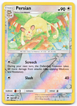 Pokemon TCG Persian 102/147 Reverse Holo Burning Shadows NM - Image 1
