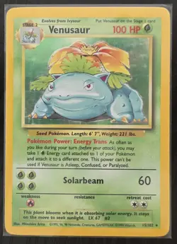 Pokemon TCG Venusaur Base Set 15/102 Holo Rare 100 HP 1999 Wizards Copyright - Image 1
