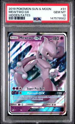 2019 POKEMON SUN & MOON HIDDEN FATES #31 MEWTWO GX PSA 10 - Image 1