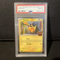 Pikachu Trick or Trade 2024 Cosmos Holo Card 018/091 PSA 10 - Image 1
