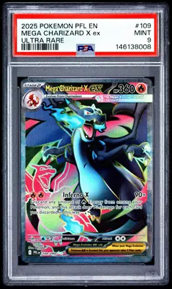 2025 POKEMON PFL EN-PHANTASMAL FLAMES ULTRA RARE #109 MEGA CHARIZARD X EX PSA 9 - Image 1