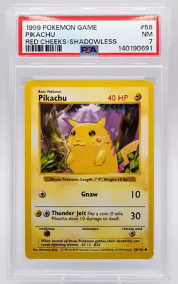 Shadowless Pikachu 58/102 PSA 7 Red Cheeks 1999 Pokemon Base Set - Image 1