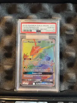 2018 POKEMON SUN & MOON CELESTIAL STORM 177 FULL ART/RAYQUAZA GX SECRET PSA 10 - Image 1