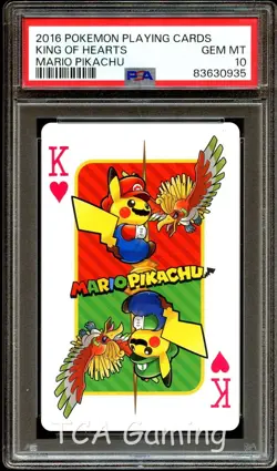 PSA 10 GEM MINT Mario Pikachu KING OF HEARTS Playing Card 2016 Pokemon Card 935 - Image 1