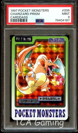 PSA 9 MINT Charizard 006 Carddass PRISM 1997 Japanese Pokemon Card 167 - Image 1