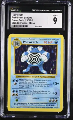 CGC 9 Poliwrath Shadowless Base Set 1999 13/102 holo Pokemon graded card - Image 1