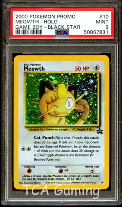PSA 9 MINT Meowth # 10 HOLO Game Boy WOTC Black Star PROMO Pokemon Card 831 - Image 1