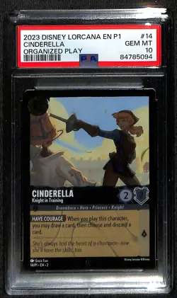 Disney Lorcana Cinderella Knight in Training Cold Foil Promo 14/P1 PSA 10 - Image 1