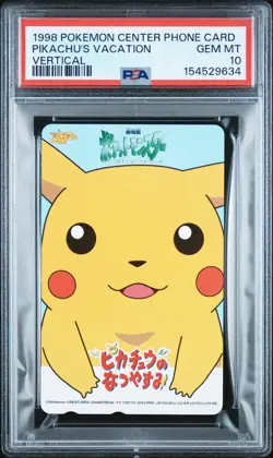 1998 POKEMON CENTER PHONE CARD VERTICAL PIKACHU'S VACATION PSA 10 - Image 1