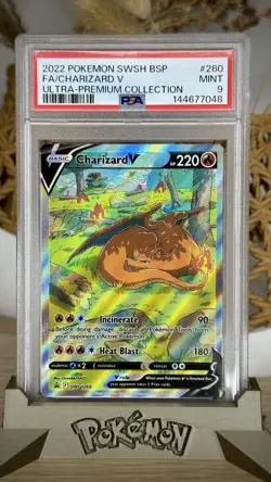 2022 POKEMON SWSH BLACK STAR PROMO #260 FULL ART/CHARIZARD V PSA 9 - Image 1