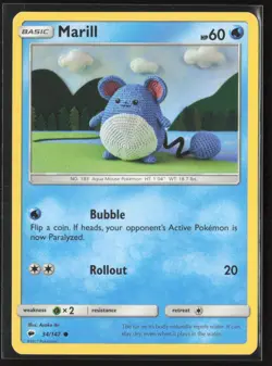Marill 34/147 Common Burning Shadows Pokemon Lightly Played - Image 1