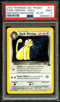 PSA 9 MINT Dark Persian 17 HOLO WOTC Black Star PROMO Pokemon Card 672 - Image 2