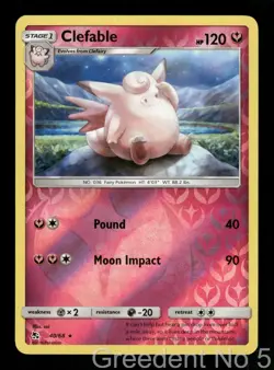 Clefable 40/68 Rare Hidden Fates Pokemon Reverse Holo Near Mint - Image 1