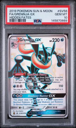 2019 POKEMON SUN & MOON HIDDEN FATES #SV56 FULL ART/GRENINJA GX PSA 10 - Image 1