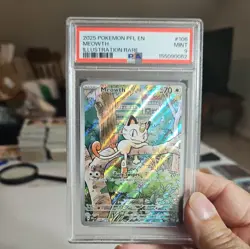 2025 Pokemon Meowth Illustration Rare 106/094 Phantasmal Flames PSA 9 - Image 3