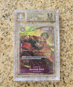 2022 ONE PIECE OP06 P-045 RORONOA ZORO PRE-RELEASE TOURNAMENT WINNER BGS 9.5 - Image 1