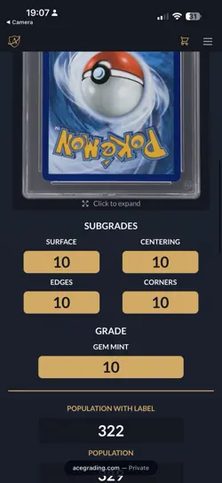 Pokemon TCG Meowth ex SIR 121/088 Perfect Order ACE 10 - Perfect Subgrades - Image 3