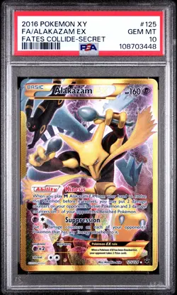 2016 POKEMON XY FATES COLLIDE SECRET #125 FULL ART/ALAKAZAM EX PSA 10 - Image 1