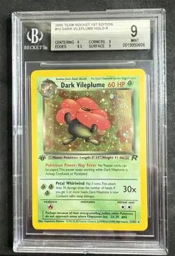 Team Rocket #13/82 Dark Vileplume (13) 1st Edition BGS 9 Mint w/ Swirl - Image 1