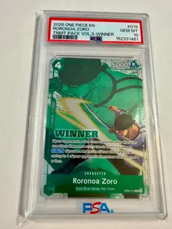 One Piece TCG Roronoa Zoro (WINNER Pack 2025 Vol. 3) EB02-019 PSA 10 - Image 1